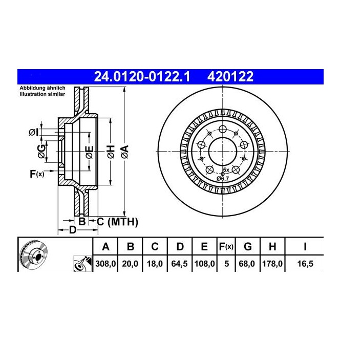 Tagumiste piduriketaste komplekt Ø308mm XC90 2003-2014 (31471824) Ate - Image 2